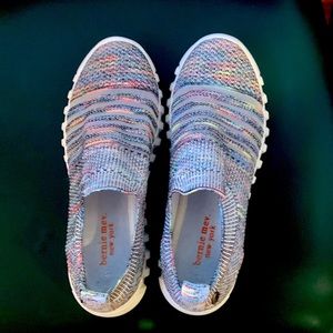 Comfortable Bernie Mev multi-color slip on shoes.